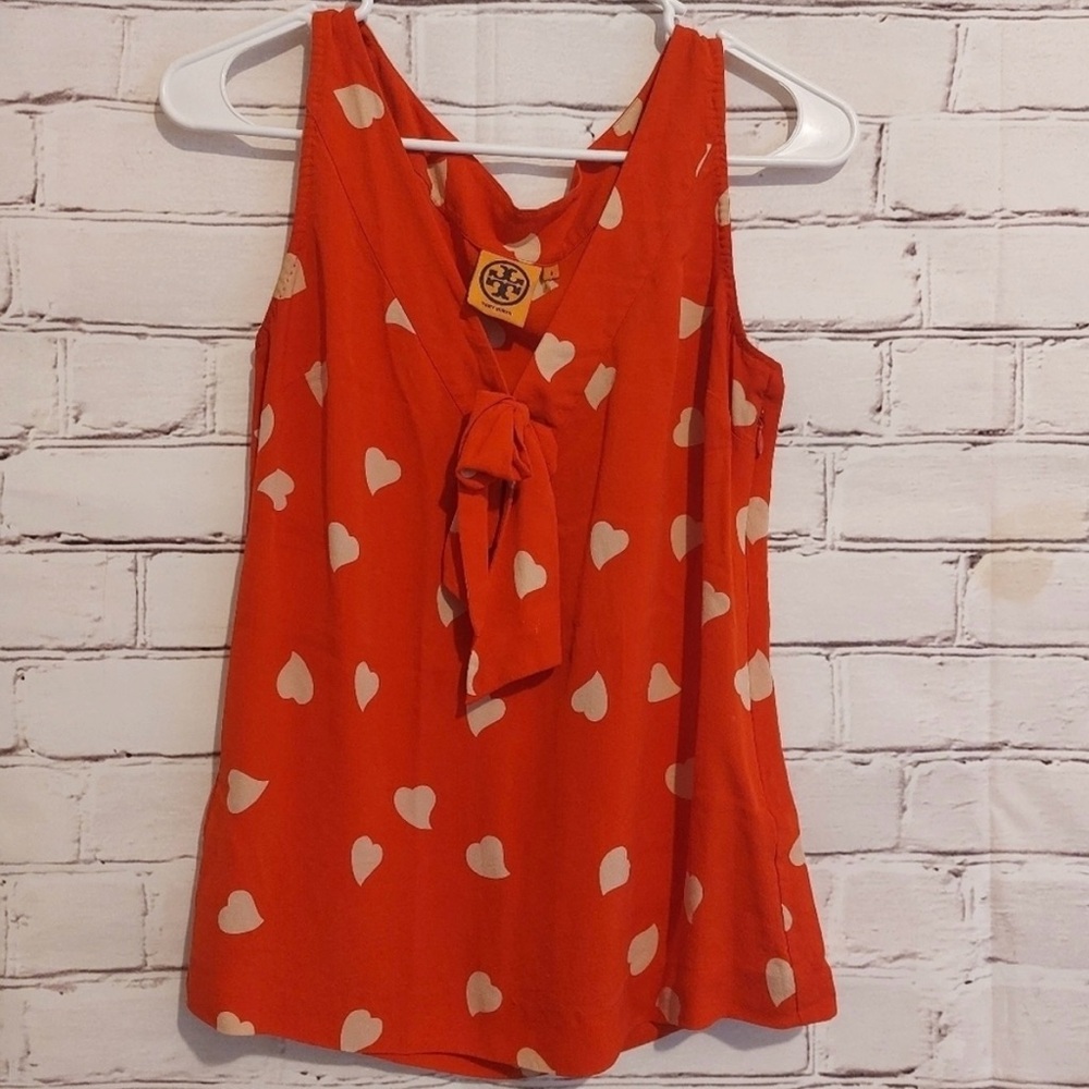 Tory Burch 100% Silk Heart Graphic Blouse